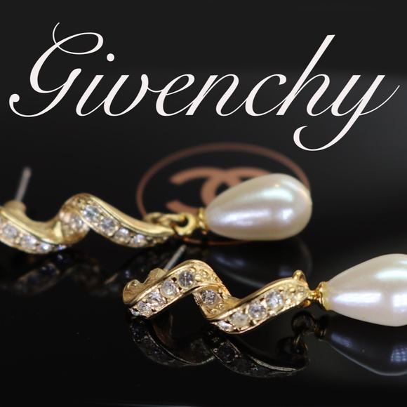 Vintage Givenchy Crystal & Pearl Pierced Earrings - Picture 1 of 15